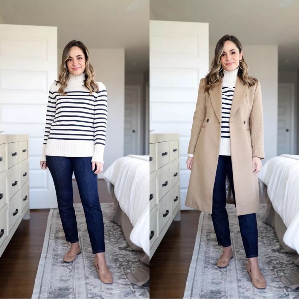 J.CREW Cotton Turtleneck Sweater in Stripe Ivory White & Black Oversized XS NEW - Picture 8 of 14